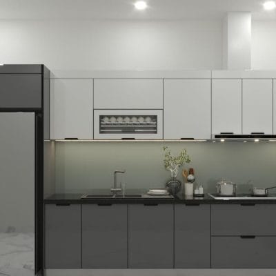 Tủ bếp nhôm kính cường lực chữ I – Hiện đại, tinh tế ALH05