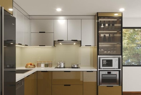 Tủ bếp nhôm tấm cánh kính