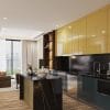 Tủ bếp nhôm tấm chữ I với cánh kính cường lực – ALU08