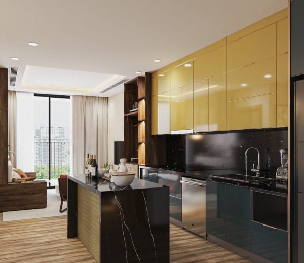 tu bep nhom tam canh kinh cuong luc ALH08 3 Nội thất nhôm Aluhome chuyên tủ bếp, tủ quần áo, vách ngăn CNC. Thiết kế đẹp, chống ẩm mốc, lắp ráp nhanh, bền bỉ, không cong vênh, không mối mọt.