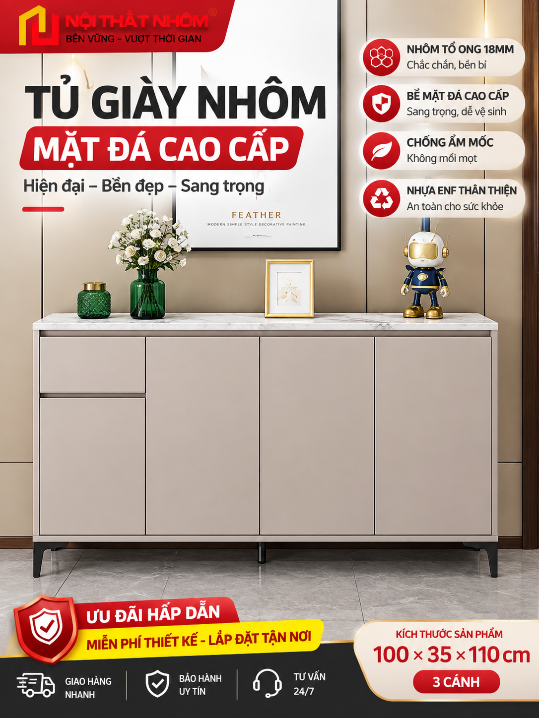 Tủ Giày Nhôm 100x35x110cm 3 Cánh – Tủ Giày Nhôm Tổ Ong Cao Cấp 1 b9a40896 24dd 45e2 ae3d 32391fae44fd Nội thất nhôm Aluhome chuyên tủ bếp, tủ quần áo, vách ngăn CNC. Thiết kế đẹp, chống ẩm mốc, lắp ráp nhanh, bền bỉ, không cong vênh, không mối mọt.